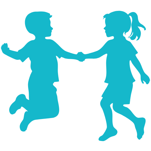 boy and girl holding hands jumping