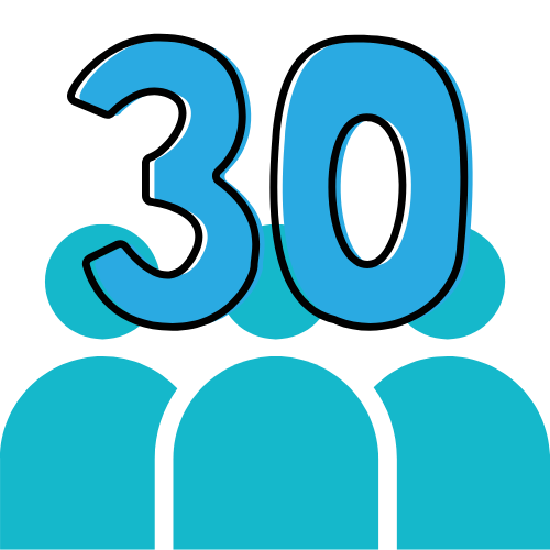 number 30 with 3 icons of people behind
