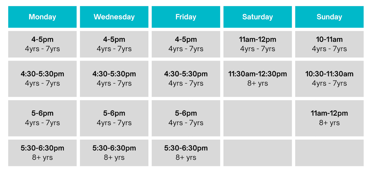 timetable of recreational classes 